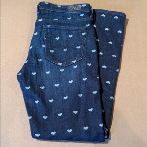 Ag Adriano Goldschmied Skinny Jeans in Dark Blue with Light Blue Heart Print